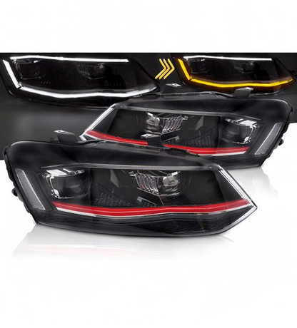 💕 Fari Anteriori Adatto per VW Polo 6R 2009-2017 Full LED DRL Rossi 💕