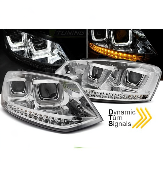 💕 Fari Anteriori Adatto per VW Polo 6R 2009-2014 U-LED Seq Cromati 💕