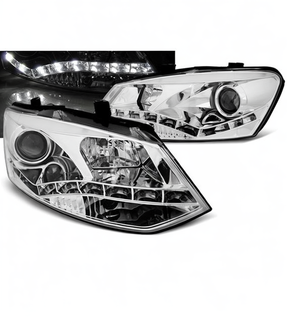💕 Fari Anteriori Adatto per VW Polo 6R 2009-2014 True DRL Cromati 💕