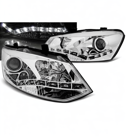 💕 Fari Anteriori Adatto per VW Polo 6R 2009-2014 True DRL Cromati 💕
