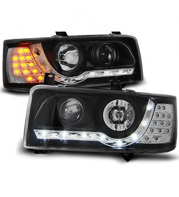 💕 Fari Anteriori Adatto per VW T4 Transporter 1990-2003 Daylight LED Neri 💕