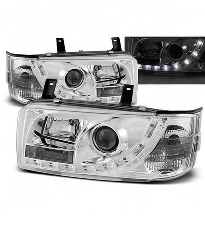 💕 Fari Anteriori Adatto per VW T4 Transporter 1990-2003 Daylight LED Cromati 💕