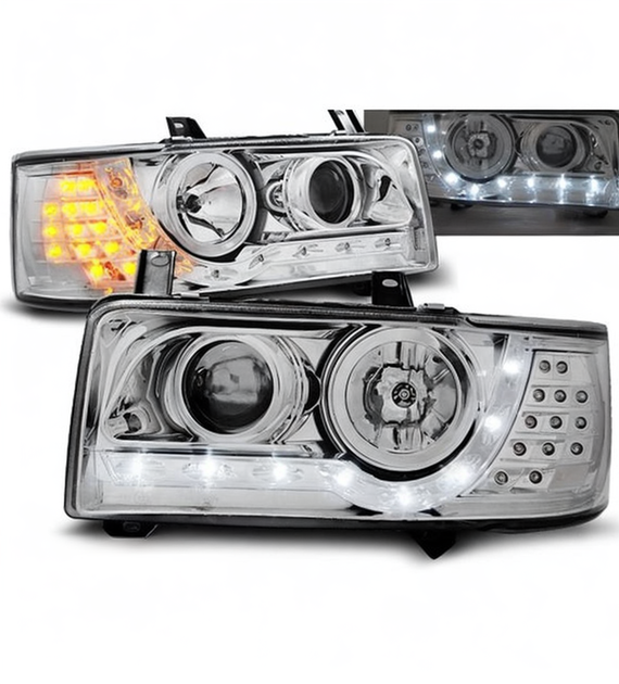 💕 Fari Anteriori Adatto per VW T4 Transporter 1990-2003 Daylight LED Cromati 💕