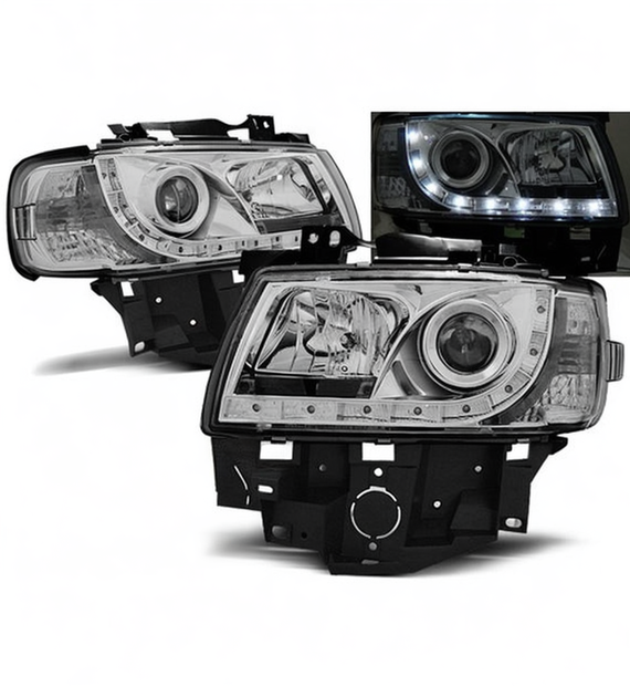 💕 Fari Anteriori Adatto per VW T4 Bus 1996-2003 Daylight LED Cromati 💕