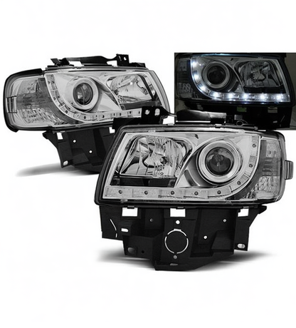 💕 Fari Anteriori Adatto per VW T4 Bus 1996-2003 Daylight LED Cromati 💕