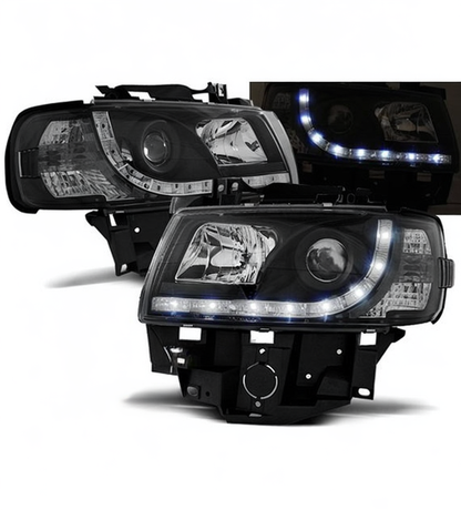 💕 Fari Anteriori Adatto per VW T4 Bus 1996-2003 Daylight LED Neri 💕