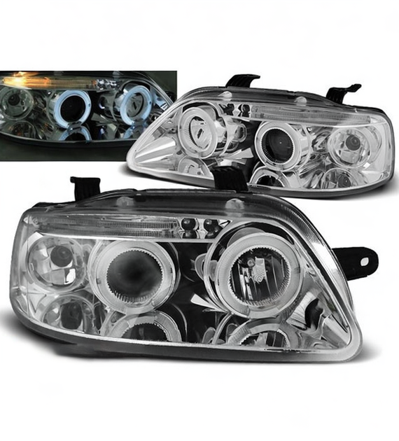 💕 Fari Anteriori Adatto per Chevrolet Aveo 2003-2006 Angel Eyes Cromati 💕