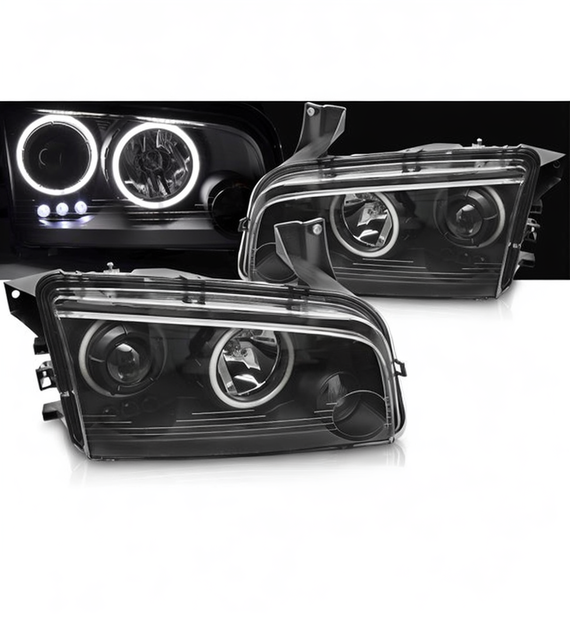 💕 Fari Anteriori Adatto per Dodge Charger LX 2006-2010 Angel Eyes Neri 💕