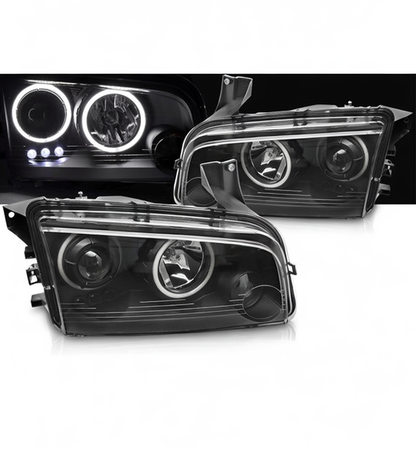 💕 Fari Anteriori Adatto per Dodge Charger LX 2006-2010 Angel Eyes Neri 💕