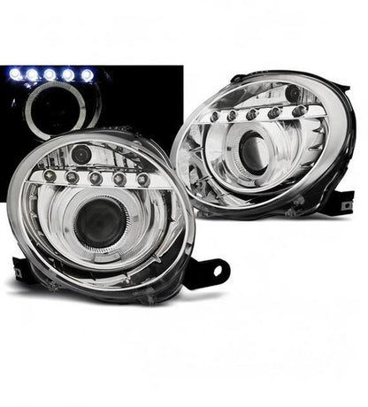 💕 Fari Anteriori Adatto per Fiat 500 2007-2015 Projector LED Cromati 💕