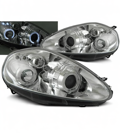 💕 Fari Anteriori Adatto per Fiat Grande Punto 2005-2008 Angel Eyes Cromo 💕