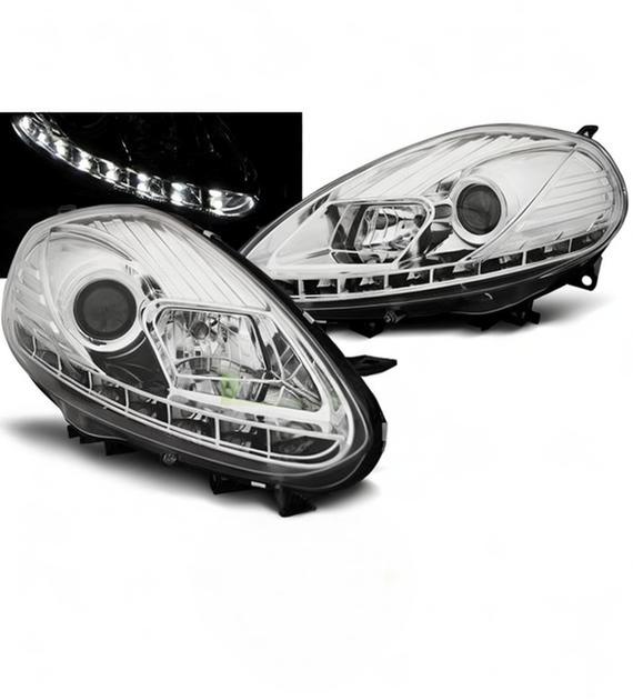 💕 Fari Anteriori Adatto per Fiat Punto Evo 2009-2012 LED DRL Cromo 💕