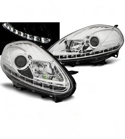 💕 Fari Anteriori Adatto per Fiat Punto Evo 2009-2012 LED DRL Cromo 💕