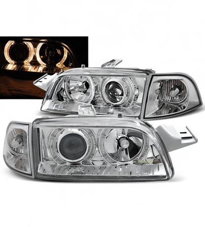 💕 Fari Anteriori Adatto per Fiat Punto 1 1993-1999 Angel Eyes Cromo 💕