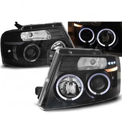💕 Fari Anteriori Adatto per Ford F150 MK11 2004-2008 Angel Eyes Neri 💕