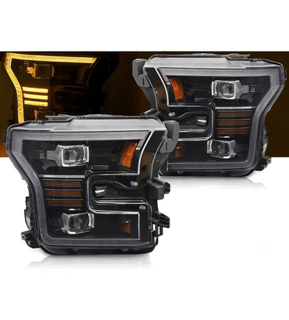 💕 Fari Anteriori Adatto per Ford F150 MK13 2014-2017 Full LED DRL Neri 💕