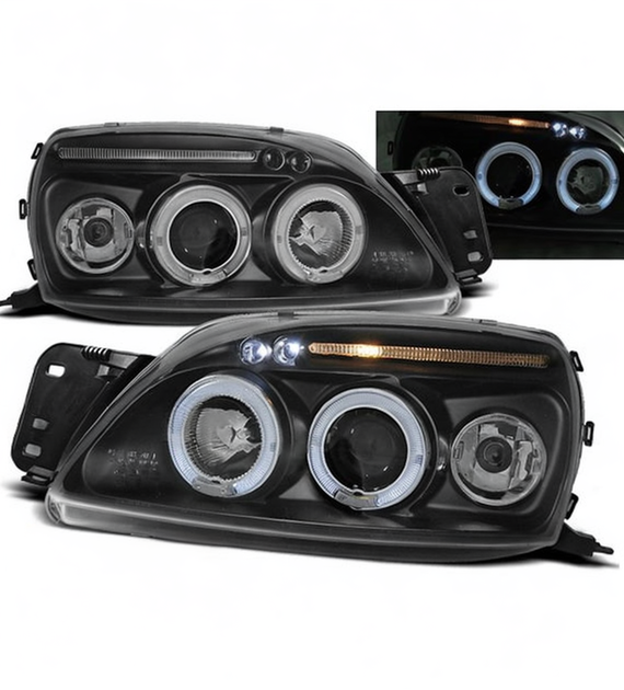 💕 Fari Anteriori Adatto per Ford Fiesta MK5 99-02 Angel Eyes Neri 💕