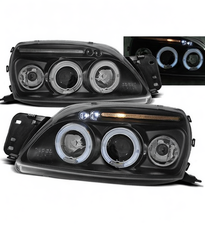 💕 Fari Anteriori Adatto per Ford Fiesta MK5 99-02 Angel Eyes Neri 💕