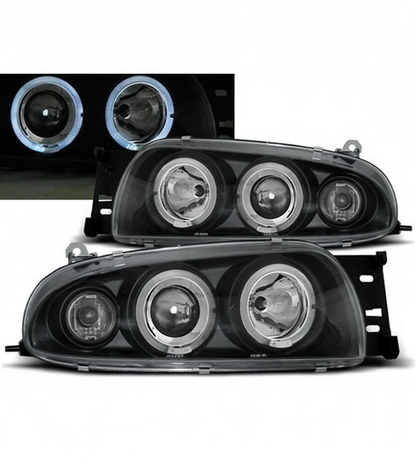 💕 Fari Anteriori Adatto per Ford Fiesta MK4 95-99 Angel Eyes Neri 💕