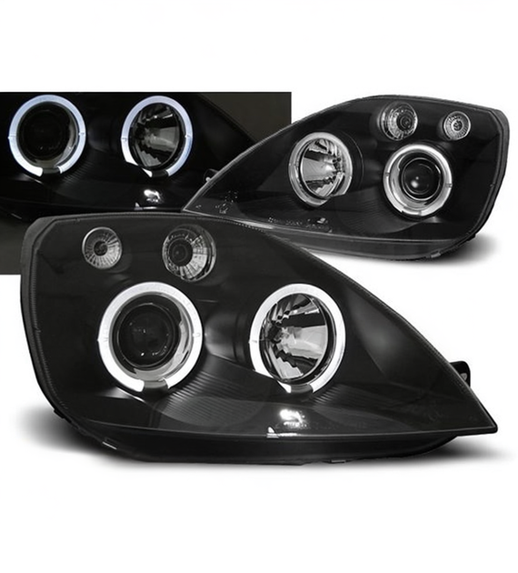 💕 Fari Anteriori Adatto per Ford Fiesta MK6 02-05 Angel Eyes Neri 💕