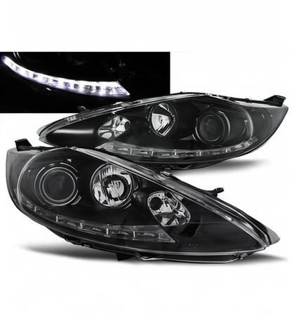 💕 Fari Anteriori Adatto per Ford Fiesta MK7 08-12 LED Neri 💕