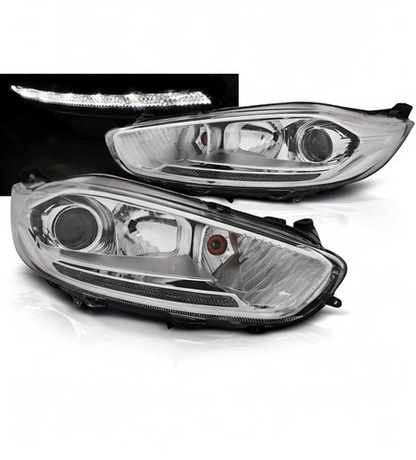 💕 Fari Anteriori Adatto per Ford Fiesta MK7 13-16 LED DRL Cromo 💕