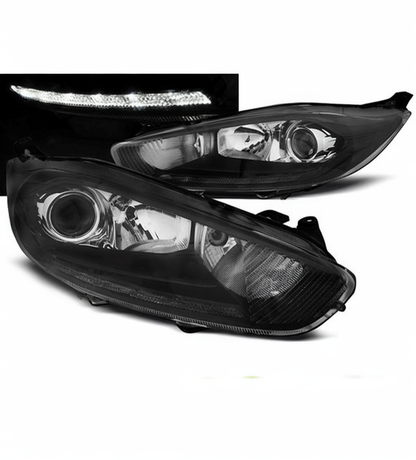 💕 Fari Anteriori Adatto per Ford Fiesta MK7 13-16 LED DRL Neri 💕