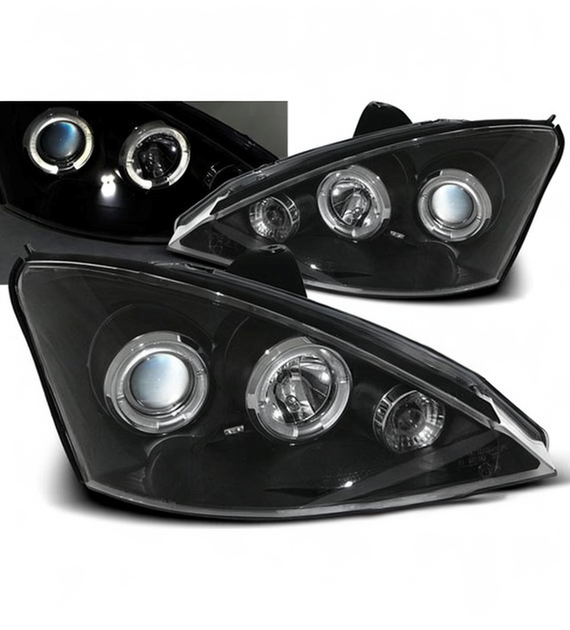 💕 Fari Anteriori Adatto per Ford Focus 01-04 Angel Eyes Neri 💕