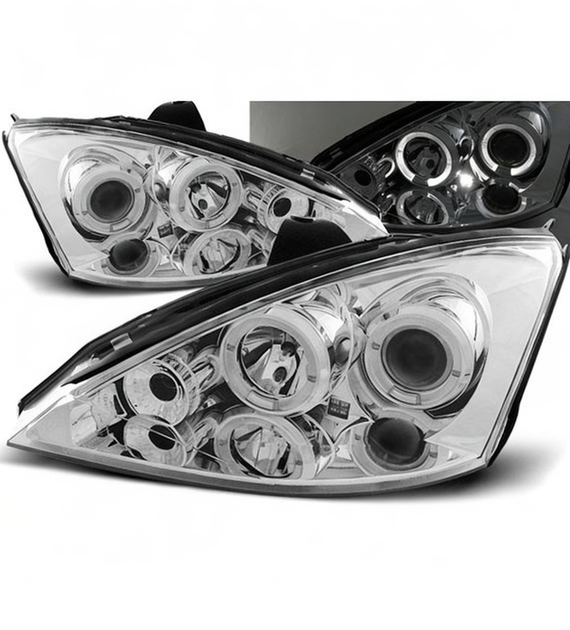 💕 Fari Anteriori Adatto per Ford Focus 01-04 Angel Eyes Cromo 💕