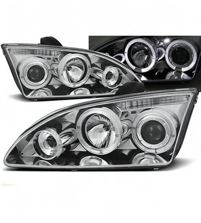 💕 Fari Anteriori Adatto per Ford Focus II 04-08 Angel Eyes Cromo 💕