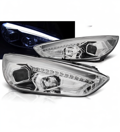 💕 Fari Anteriori Adatto per Ford Focus MK3 15-18 LED DRL Cromati 💕