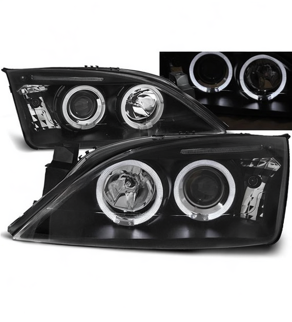 💕 Fari Anteriori Adatto per Ford Mondeo 00-07 Angel Eyes Neri 💕