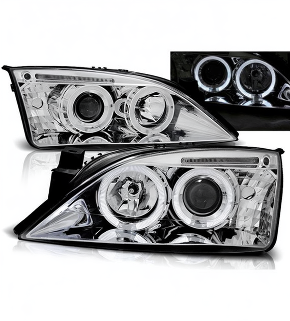 💕 Fari Anteriori Adatto per Ford Mondeo 00-07 Angel Eyes Cromati 💕