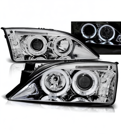 💕 Fari Anteriori Adatto per Ford Mondeo 00-07 Angel Eyes Cromati 💕