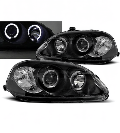 💕 Fari Anteriori Adatto per Honda Civic 2D 3D 4D 95-99 Angel Eyes Neri 💕