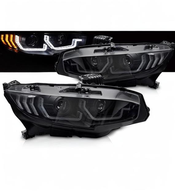 💕 Fari Anteriori Adatto per Honda Civic X 16-21 LED DRL Sequenziali Neri 💕