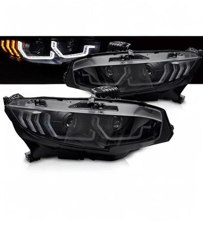 💕 Fari Anteriori Adatto per Honda Civic X 16-21 LED DRL Sequenziali Neri 💕