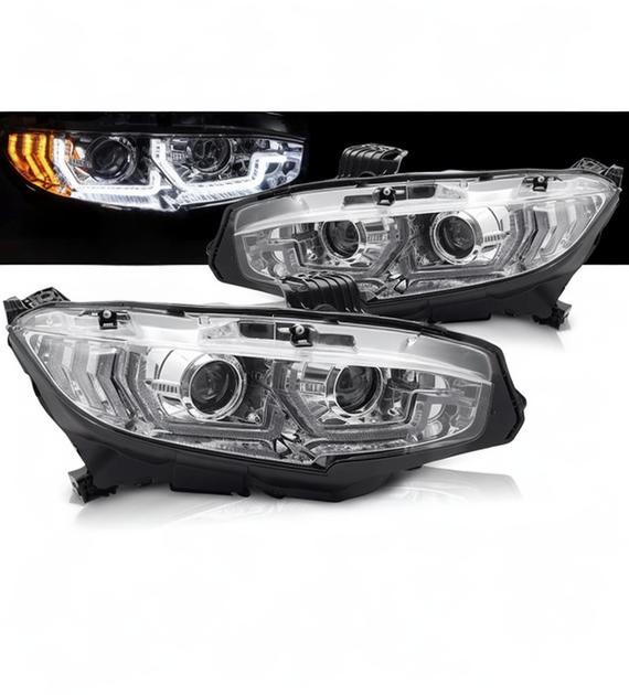 💕 Fari Anteriori Adatto per Honda Civic X 16-21 LED DRL Cromati Sequenziali 💕