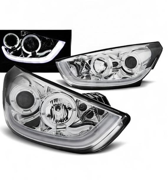 💕 Fari Anteriori Adatto per Hyundai Tucson IX35 10-13 LED Tube Cromati 💕