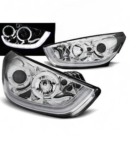 💕 Fari Anteriori Adatto per Hyundai Tucson IX35 10-13 LED Tube Cromati 💕