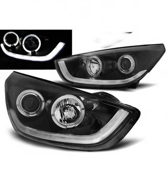 💕 Fari Anteriori Adatto per Hyundai Tucson IX35 10-13 LED Tube Neri 💕
