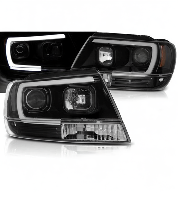 💕 Fari Anteriori Adatto per Jeep Grand Cherokee 99-05 LED Tube Neri 💕