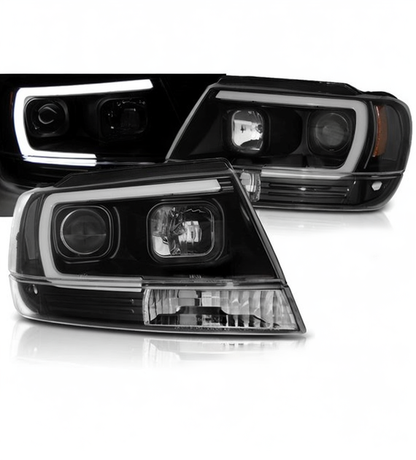 💕 Fari Anteriori Adatto per Jeep Grand Cherokee 99-05 LED Tube Neri 💕