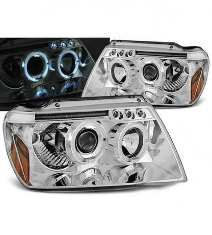 💕 Fari Anteriori Adatto per Jeep Grand Cherokee 99-05 Angel Eyes Cromati 💕