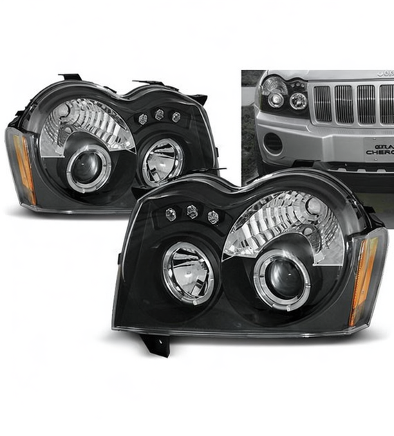 💕 Fari Anteriori Adatto per Jeep Grand Cherokee 05-08 Angel Eyes Neri 💕