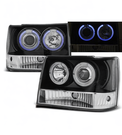 💕 Fari Anteriori Adatto per Jeep Grand Cherokee 93-98 Angel Eyes Neri 💕