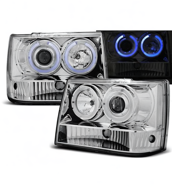 💕 Fari Anteriori Adatto per Jeep Grand Cherokee 93-98 Angel Eyes Cromati 💕