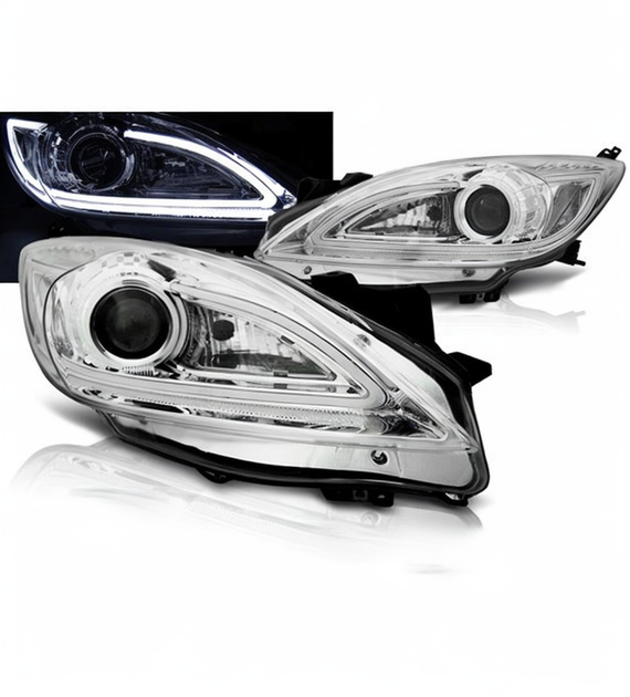 💕 Fari Anteriori Adatto per Mazda 3 09-13 LED Tube Cromati 💕