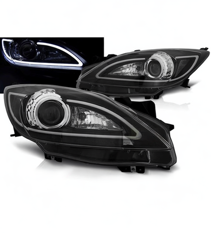 💕 Fari Anteriori Adatto per Mazda 3 09-13 LED Tube Neri 💕