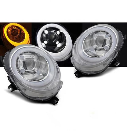 💕 Fari Anteriori Adatto per Mini Cooper F55 F56 F57 14-17 LED Tube Cromati 💕